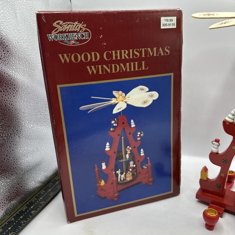 Santa's  Workbench Wood Windmill Christmas Nativity Pyramid 3 Tier Carousel‎